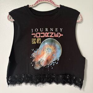 Black Graphic Lace-Hem Crop Tank Top - women’s